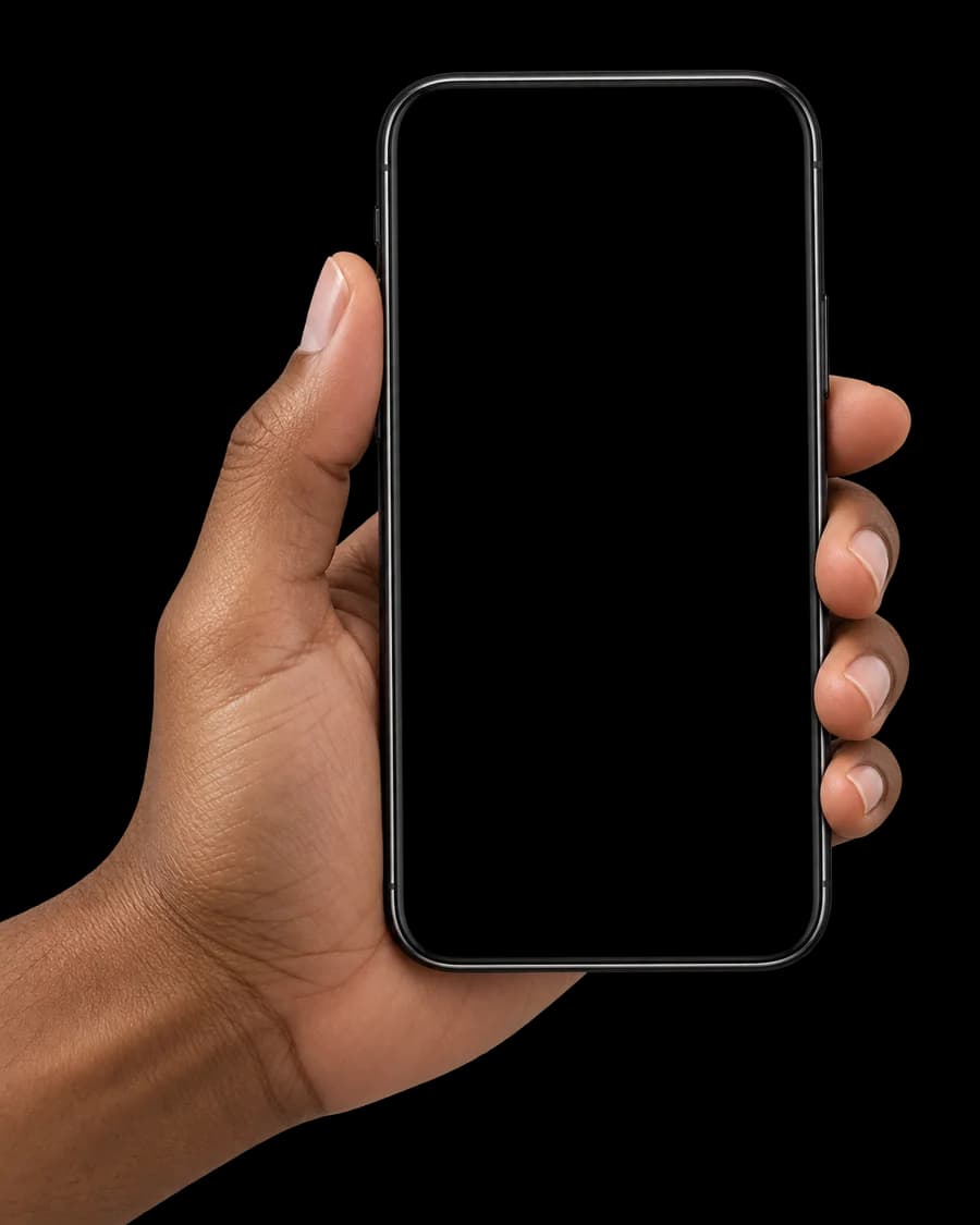 A hand holding a phone with an illustrative ONEORAL Dental Chat screen
