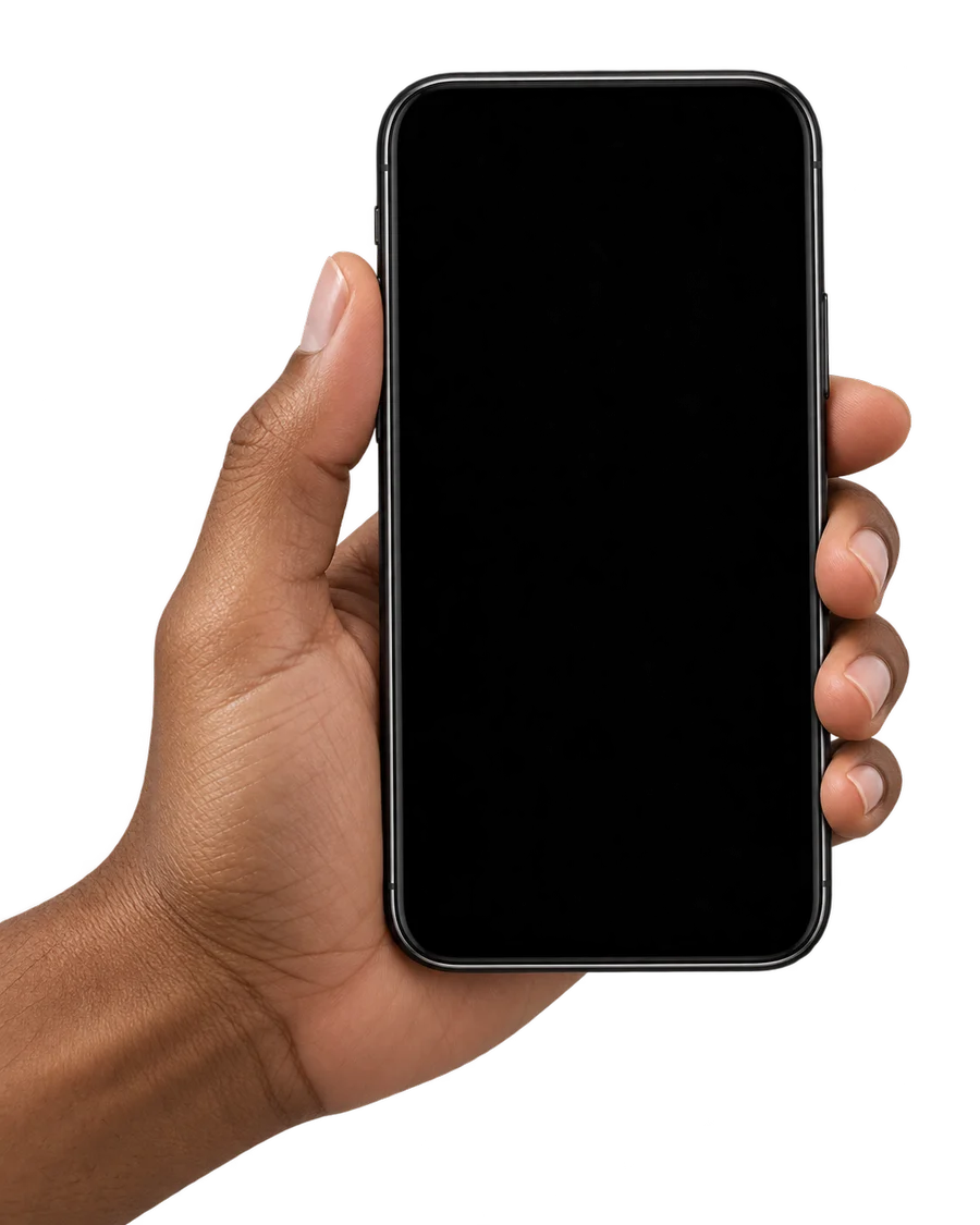 A hand holding a phone with an illustrative ONEORAL Dental Chat screen